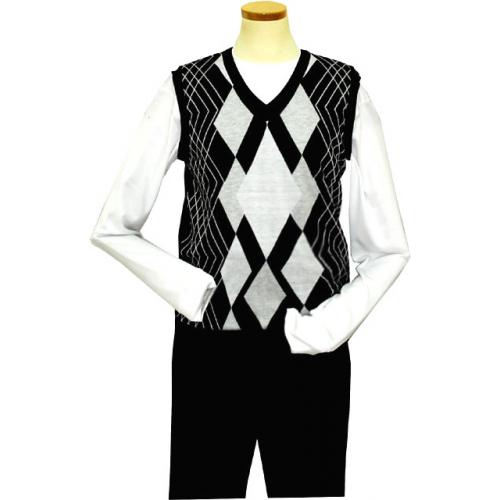 Prestige Black / Grey / White Knitted Sweater Vest ARC-699